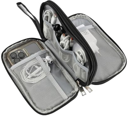leruiyezs Resekabelorganisatör, vattentät, svart, dubbla lager med dubbel dragkedja, väska, kompakt för kablar, elektroniska USB-tillbehör, laddare, powerbank, daglig användning, resor, kabelväska