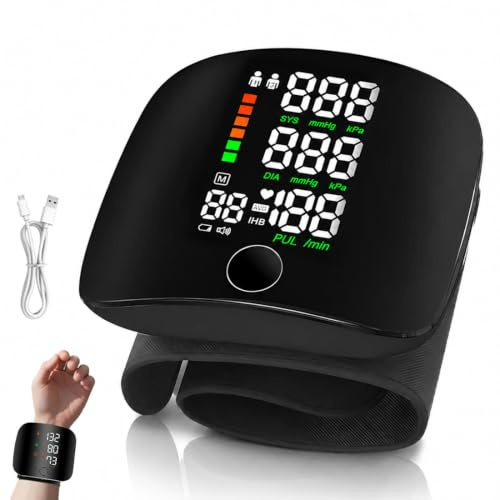 Tomedeks 1 unidad Tensiometro de Muñeca, Tensiómetro Digital Ajustable Medición Totalmente Automática Tensión Arterial de Muñeca fácil de usar Gran Pantalla Memoria