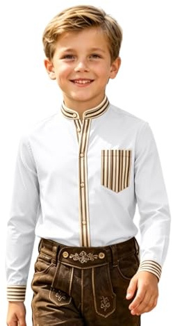 Generisch Camisa tradicional de manga larga para niños, para Oktoberfest, Style_k10 Blanco, 5-6 años