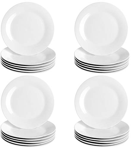 Argon Tableware 24-Piece Classic White Dinner Plates 27cm - Dishwasher and Microwave Safe Porcelain 10.5 inches Large Main Course Plate Dinner Serving Dishes Set