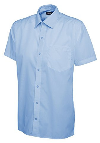 247-Clothing Mens Classic Short Sleeve Shirt Poplin Office Casual Easy Care Colours (16.5 Collar, Light Blue)