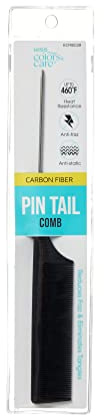 KISS Colors & Care Carbon Fiber Pin Tail Comb For Combing, Detangling, Teasing, Styling, Hair Parting - Anti Static & Heat Resistant For All Hair Types - Professional Quality Black
