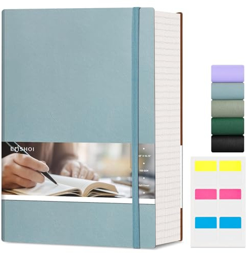 EMSHOI Carnet de 400 Pages B5 - Grand Journal ligné 100GSM Cahier épais à règles, Couverture souple en cuir végétal, Carnet quotidien pour femmes, hommes, travail, école, bureau, écriture, Notes
