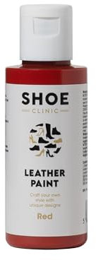 Shoe Clinic Leather Paint | Trainer, Sneaker, Shoes, Boots & Footwear Colour Painting | Quick Drying Vibrant Colours | Flexible & Permanent Shoe Paint | Scratch, Peel & Crack Resistant | (Red) 50ml