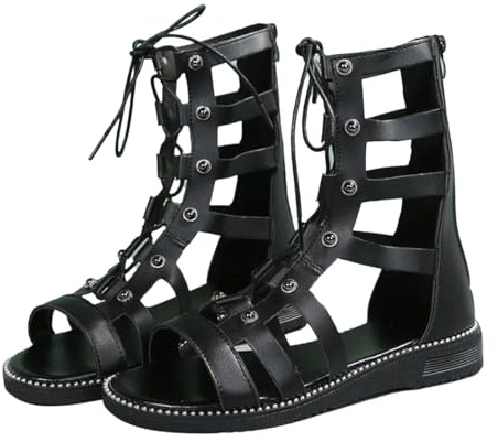 Agiyenna Sandales pour Femme Gladiateur Romaines Peep Toe à Lacets - Chaussures d'été décontractées élégantes de Plage à Lanières Vintage