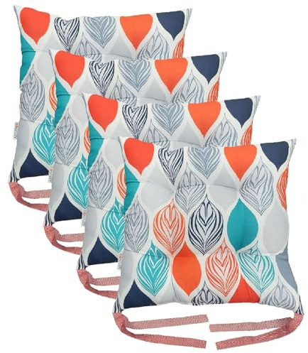 Washable Chair Cushion for Dining Chairs 36 x 36cm Soft Seat Pads with Ties Comfortable Seat Cushions for Garden Chairs Indoor Outdoor Cushions Hollow Conjugated Filling [Design 4, Set of 4]
