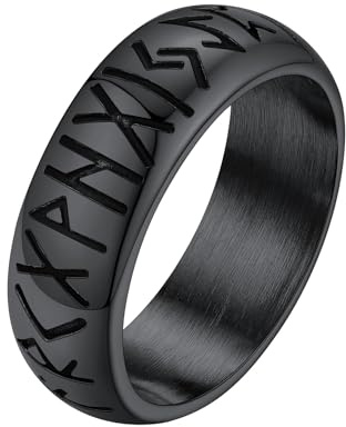 Supcare Anillo Giratorio Vikingo Hombre Acero Inoxidable Anillo Negro Banda Ancha Rotativa Anillo Runas Vikingas Nórdicas Talismán Anillo Dedo Medio Pulgar Anular Joyería Religiosa Regalo