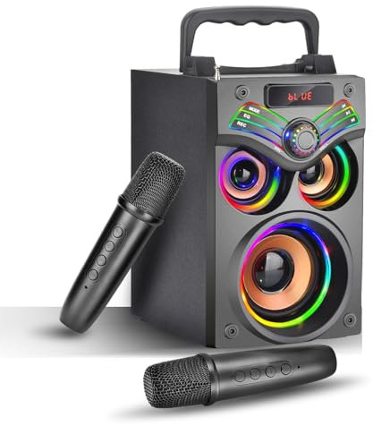 Bluetooth Speaker,15W Portable Wireless Loud Speakers,with RGB Light,Louder Volume,Enhanced Bass,Outdoor Party Speaker with Microphone, Speakers Wireless Bluetooth for Home Camping (GB-H77-2MIC)