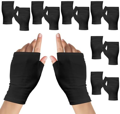 6 pares de guantes de algodón para eccema, guantes de algodón para mujeres y hombres, guantes negros sin dedos para pantalla táctil, guantes hidratantes sin dedos para manos secas, protección de la