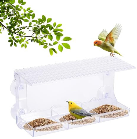 Comedero transparente tipo ventana, casa de pájaros transparente con ventosa fuerte, bandeja de alimentación desmontable, jardín de observación de aves y animales salvajes, patio