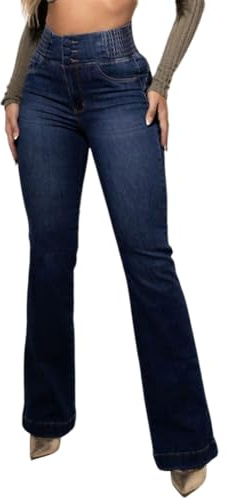 shownicer Jeans Donna Vita Alta Jeans a Zampa Jean Elasticizzati Bootcut Jean Stretch Denim Pantaloni Curvy Push Up Pantaloni A Blu Scuro S