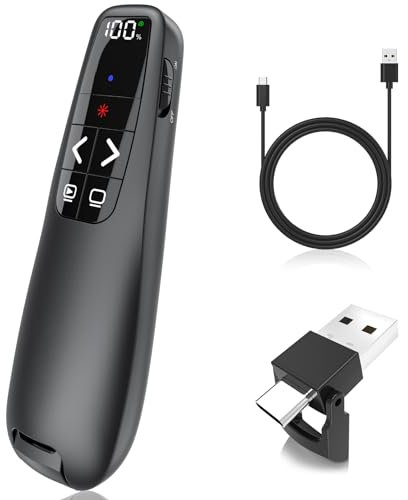 UBUYUONE Presenter USB C, Wiederaufladbar mit digitaler Batterieanzeige, Powerpoint Presenter Pointer für Präsentationen, Powerpoint Fernbedienung Präsenter für Computer Laptop Mac
