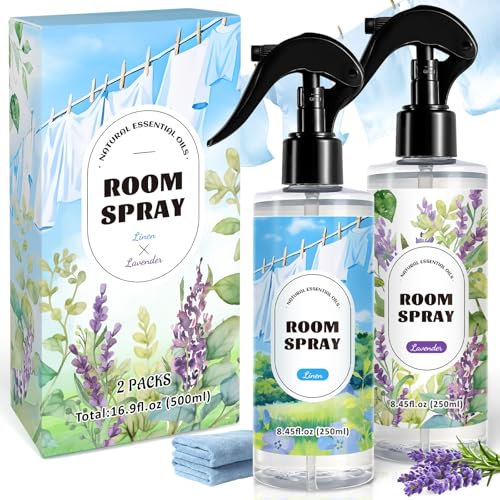 Scent-Hi Spray Aromatico, Lavanda Lino Spray Profumato Essenza Ambiente, 250ml x 2 Deodorante per Ambienti, Profumo casa per Armadi, Cassetti, Automobile