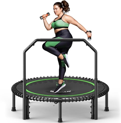 BCAN Rebounder-Trampolin für Erwachsene, 122 cm, 250 kg Belastbarkeit, mit Bungee-Seilen, verstellbarem Griff, stabil, leise – Grün