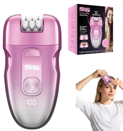 Yalitrca Facial Epilator for Women, Hair Removal Device with LCD Display, Mini Rechargeable Face Epilator Including Exfoliating Head for Facial, Armpit, Bikini and Leg