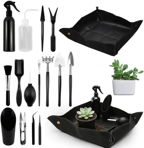 Ranjima trädgårdsverktyg set, 14 st bonsai verktygsset rostfritt stål trädgård verktyg presentsats mini trädgårdsverktyg skyffel för trädgårdsredskap som växtvård suckulenter omplantering jord lockar