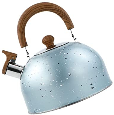 Riuulity Bouilloire à Fond Plat en Acier Inoxydable avec Fonction Sifflet, Théière à Eau Bouillante de Grande capacité de 2 L, Bouilloire Portable Légère pour le Bureau à Domicile 9,1 (BLUE)