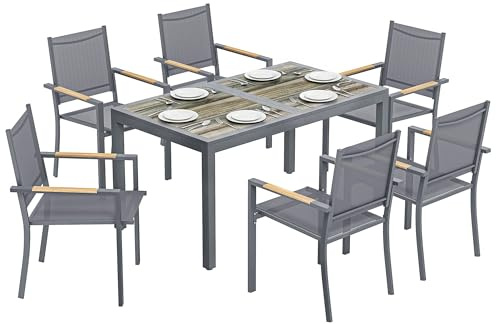 Outsunny Salon de Jardin 7 Pièces Table sans Entretien Gris Anthracite