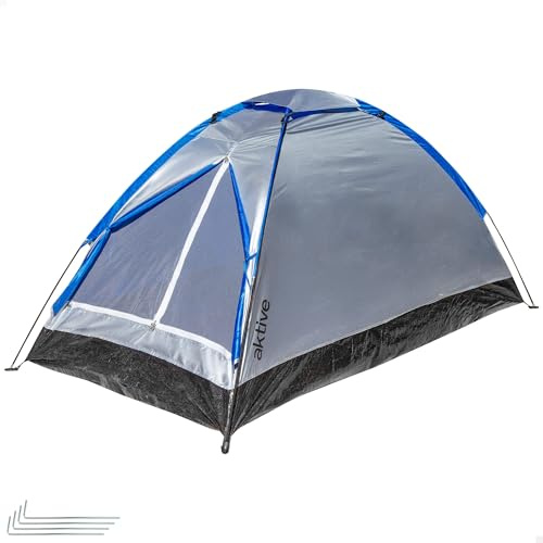AKTIVE Tienda de campaña 2 Personas, 120x200x100 cm, Poliéster, UV50, Varillas Fibra Vidrio Ø6,9 mm, Mosquiteras, Impermeable, Bolsillo, 4 piquetas, Bolsa Transporte, Tiendas Camping (63240)