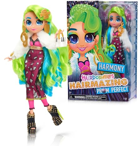 Hairdorables Hairmazing - Bambole alla moda perfette per balli studenteschi, armonia, sei sorprese all'interno, capelli verdi e blu, giocattoli per bambini dai 3 anni in su di Just Play
