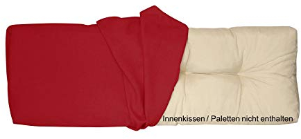 LILENO HOME Palettenkissen Bezug Rot - Ersatzbezug für Rückenkissen 120 x 40 x 16-20 cm - Polster Bezug für Europaletten - Palettenkissen Outdoor Hülle für Palettenmöbel