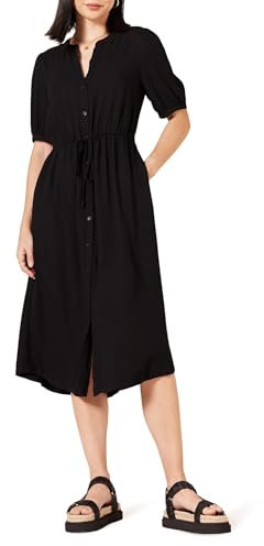 Amazon Essentials Damen Tailliertes Midikleid in A-Linie mit Halben Ärmeln und Ausgestelltem Rockteil mit Taschen, Schwarz, XXL