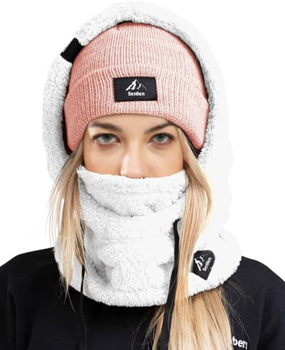 Senllen Balaclava Cold Weather Fleece Windproof Ski Mask Winter Breathable Thermal Face Mask Neck Warmer Scarf Helmet Hood, White, One Size
