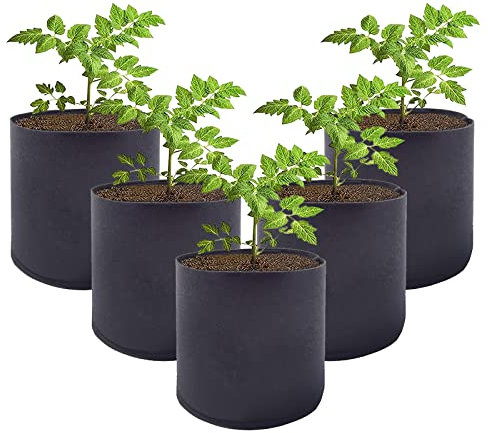 5 Piezas Bolsa de Cultivo de Plantas, Saco Tierra Jardin con Asas, Patatas de Siembra Bolsa, Cultivo de Plantas Aromaticas & Medicinales, Jardineras Exterior Balcon Tomatera Orquidea Saco de Patatas