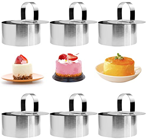 6 Pieces Round Cake Ring Mold, 3 inch Stainless Steel Mousse Mould, Mini Pancake Pastry Dessert Baking Ring Mold