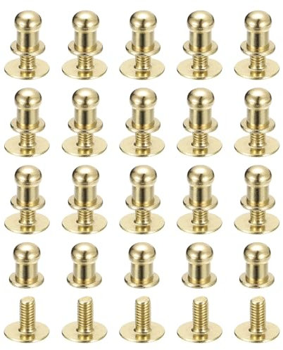 QUARKZMAN 5mm Clou à Tête Sphérique Avec Rivets à Visser, Lot de 50 Rivets à Tête Ronde Pour La Création de Sacs à Main, Ceintures, Couleur Dorée Claire.