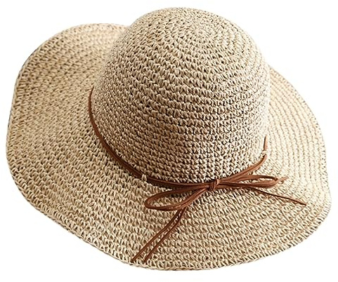 Strohhut Damen 60 Hut, Fischerhut, großer Krempenhut, Sonnenhut, Faltbarer Sonnenhut, Strandhut, Damen-Sonnenschutz, Sommerhut Großer Strohhut (Beige, One Size)