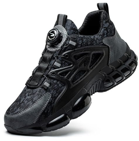 GemChve Chaussures de Sécurité Hommes Légère Respirantes Femme Basket Securite Embout en Acier Antidérapante Confortable Chaussures de Travail Black 43 EU