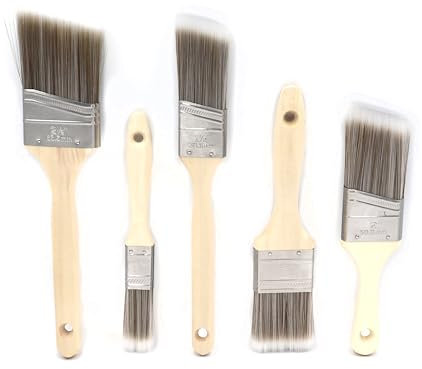 Lot de 5 pinceaux de peinture plats et angulaires pour toutes les peintures au latex et à l'huile et les taches, amélioration de la maison, utilisation intérieure et extérieure, pinceaux muraux pour