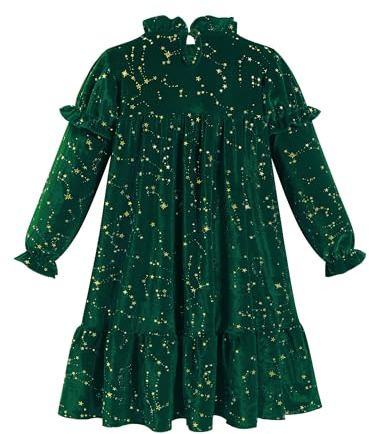 FYMNSI Robe en velours à manches longues pour enfant fille - Robe de fête - Robe de fête - Robe de loisirs - Hiver - Robe d'automne, vert, 7-8 ans