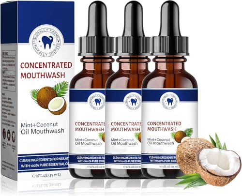 Collutorio Coconut Fresh Oil-Pulling, Coconut Oil Pulling per I Denti, Collutorio Alla Menta E Olio Di Cocco, Oli Essenziali Naturali per L'alito Fresco (3 Pezzi)