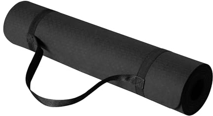 Amazon Basics Tapis de yoga d'exercice en TPE de 0.6 cm d'épaisseur avec sangle de transport, Noir