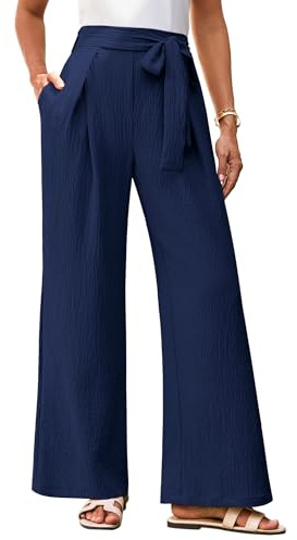 GRACE KARIN Womens Lightweight Summer Beach Pants Wide Leg Lounge Pants Casual Flowy Palazzo Trousers Vacation Daily Wear Navy Blue S