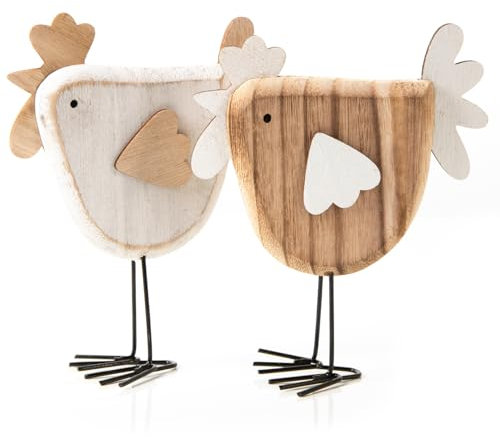 Logbuch-Verlag 2 galline in legno pasqua naturale bianco figure legno da appoggiare decorazione pasquale galline coppia 16 cm