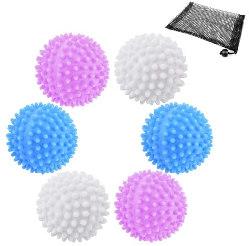 Jimkply Lot de 6 balles de séchage pour sèche-linge, balles de tennis de 6 cm, avec sac de 17 x 22 cm, balles de lavage réutilisables, pour éviter les enchevêtrements et les vêtements