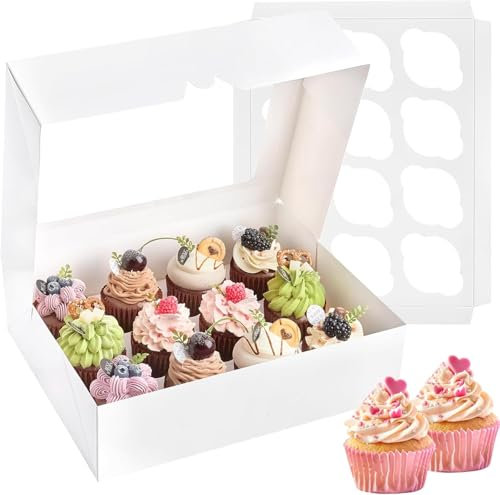Tlczrva 5er Pack Rechteckige Kuchen Transportbox mit transparentem Fenster und Trennwänden, Cupcake Transportbox für Kuchen, Macarons, Muffins, Gebäck, für Hochzeit, Geburtstagsfeier, Familienfeiern