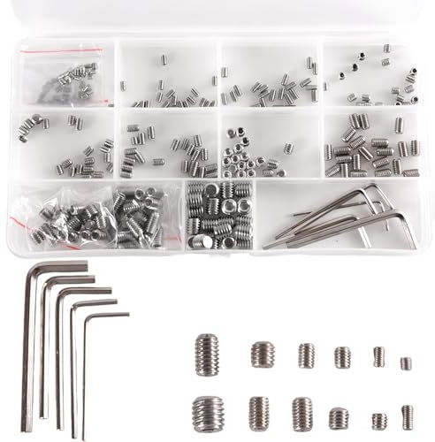 240 Pcs Grub Screws Set,Cup Point Hex Head Screw Set,Hex Socket Head Set Screws,304 Stainless Steel Grub Screw,with Cup Point & HexHead,for Door Handles, Lights,Faucet
