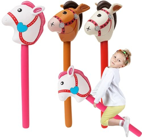 BbiuRer Hobby Horse Pferde 3 Stück Steckenpferd Aufblasbar Hobbyhorse, Aufblasbares Pferd Stockpferd Pferdekopfstäbe für Geburtstagsfeiern, Karneval und Weihnachtsdekoration (Beige, Rosa und Braun)