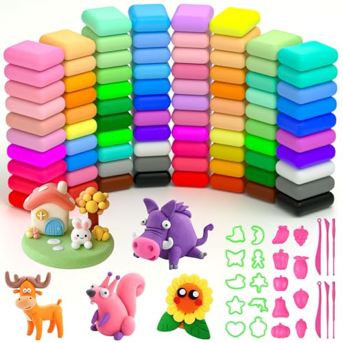 Ainiv Air Dry Clay pour Enfants - 84Pcs Pâte à Modeler, Argile à Modeler Ultra Légère avec 6 Outils de Sculpture et 19 Moules, Argile Autodurcissante, Non Toxiques, Cadeaux pour Enfants