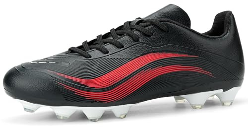 GOGOUP Fußballschuhe Herren Spike Microfaser Cleats Kunstrasen Jungen Fussballschuhe Athletics Trainingsschuh Professionelle Football Shoes Outdoor Sportschuhe Schwarz Rot EU39