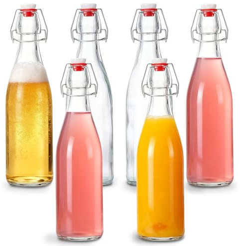 Zykphao 6 bottiglie in vetro da 500 ml, con tappo ermetico, con tappo ermetico, bottiglie trasparenti per conservare fermenti fatti in casa, olio, aceto, vino, birra, kombucha e succhi di frutta