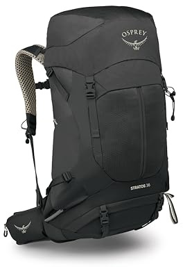 Osprey Stratos 36L Men's Hiking Backpack, Black OS | daypack, travel daypack, camping pack, waterproof raincover, rain cover included, waterproof storage, dry bag, Black color