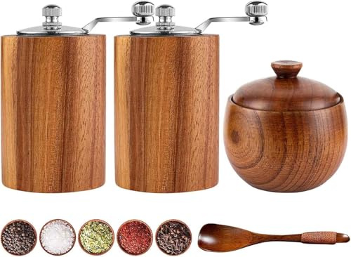 Salt- och pepparkvarn, påfyllningsbara manuella kvarnar med justerbar grovhet, 2-pack, inkluderar kryddbehållare