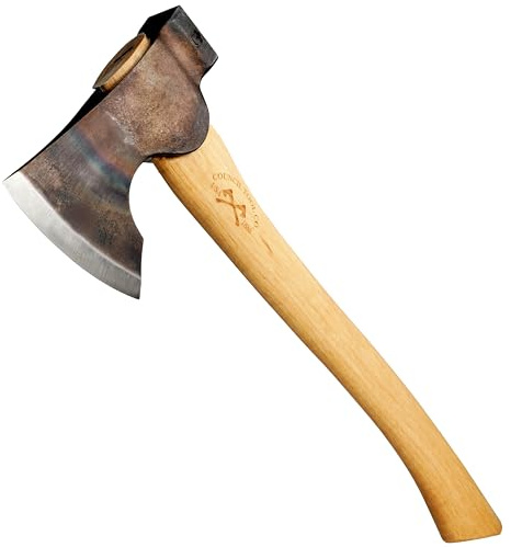 COUNCIL TOOL Wood-Craft Camp Carver Axe - 1.7 lbs Bushcraft Axe with 16 Curved Hickory Handle & Leather Sheath - WC17CCA16C