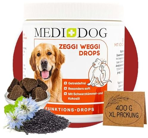 MEDIDOG Zeggi Weggi Premium Drops – 400 g – Schwarzkümmelöl, Zistrose, Kokosöl, hypoallergen