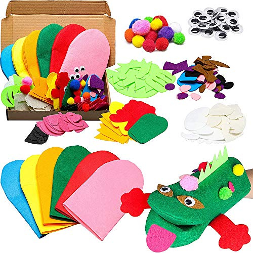 Amasawa 6 Piezas Kit de Marionetas de Mano,Juguete de Fieltro Marioneta de Mano,Ojos Saltones, Decoraciones de Fieltro de Bricolaje, Adecuado para Artículos de Manualidades para Fiestas de Bricolaje